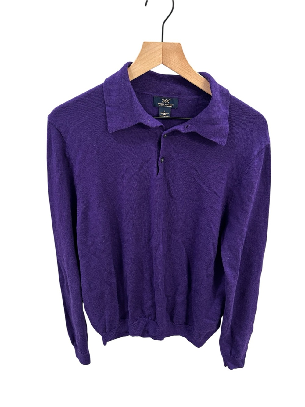 Brooks Brothers 100% Merino Wool Purple Sweater Polo Size L